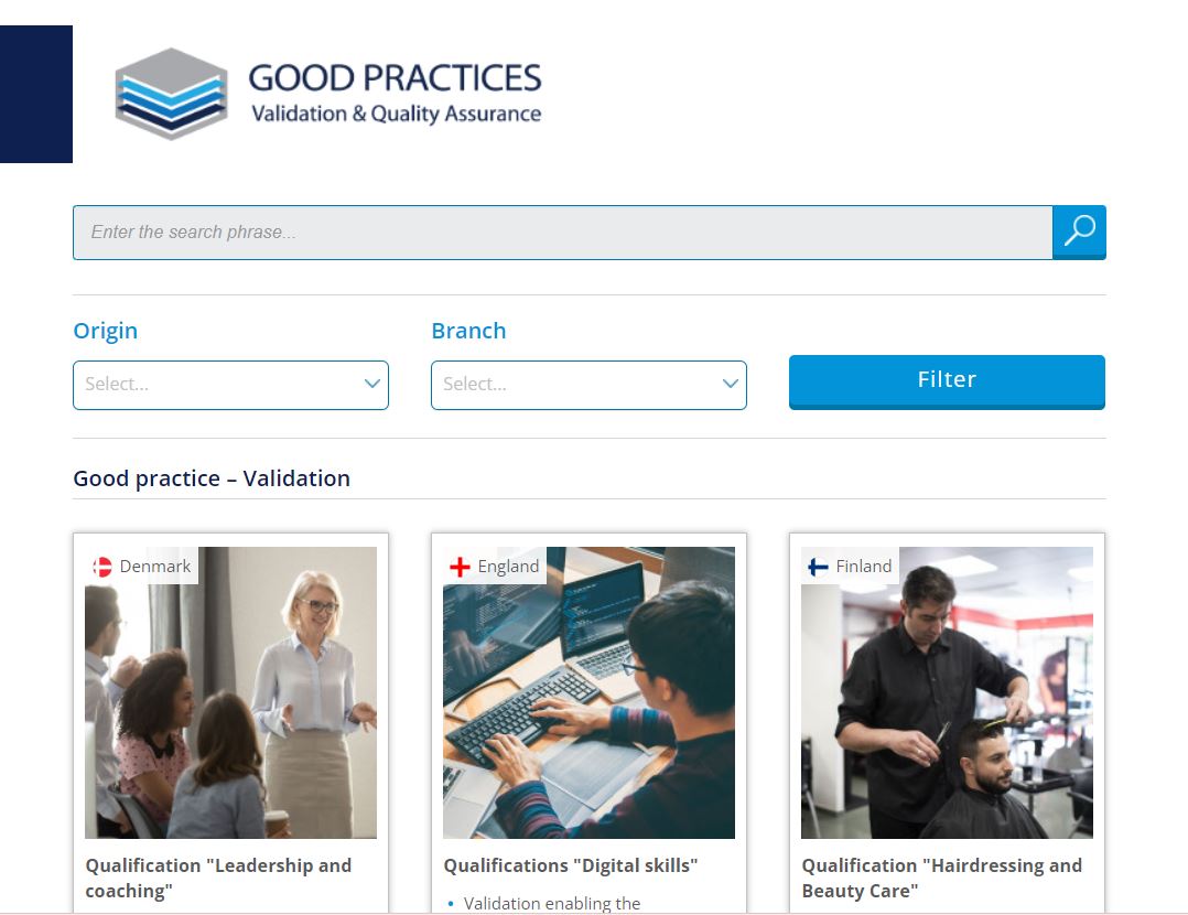 A screenshot of the Good Practices Database's home page