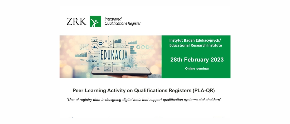 Welcome slide for Peer Learning Activity seminar on Qualification Registries