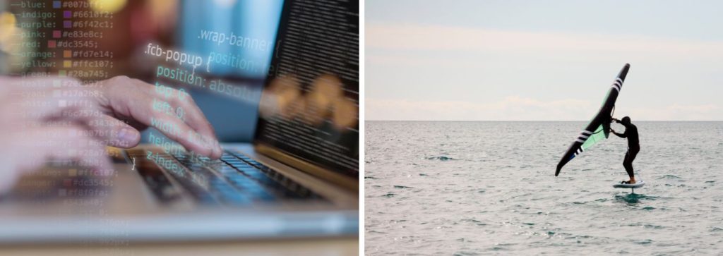 Dwa zdjęcia dotyczące programowania i sportu wodnego