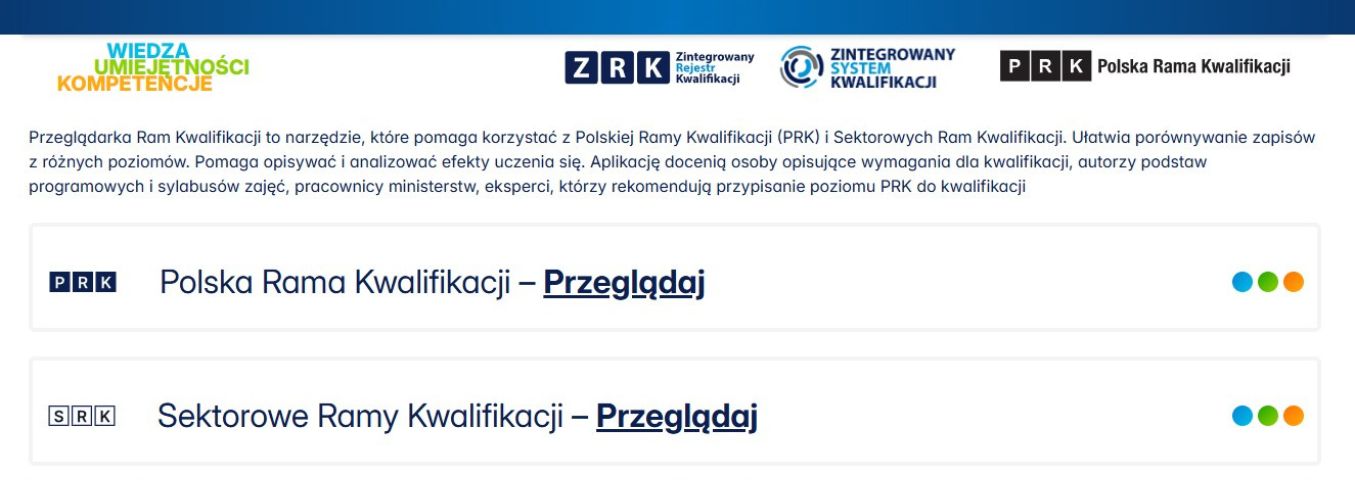 Przeglądarka Ram Kwalifikacji - pierwsza strona