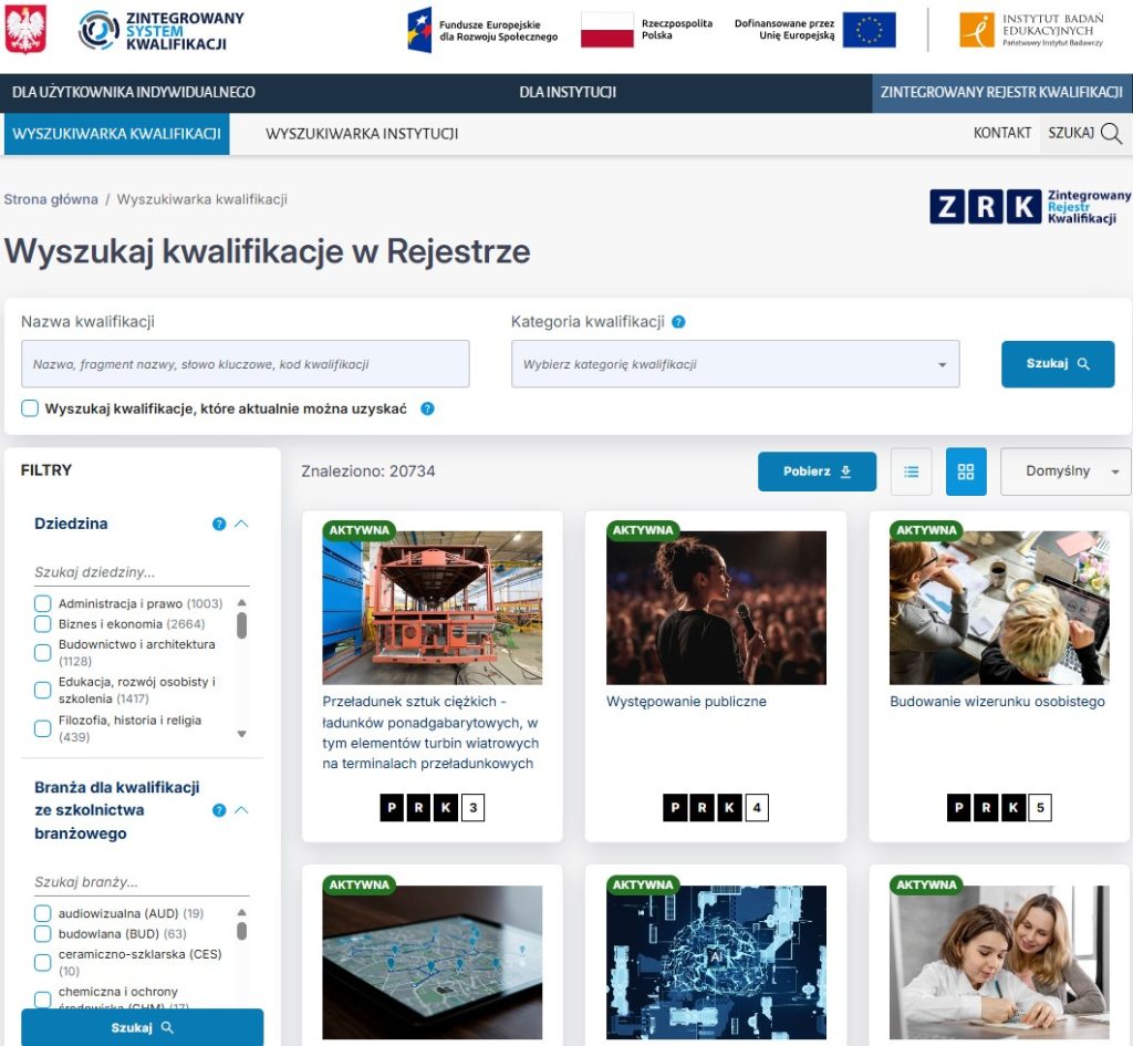 Widok pierwszej strony rejestru